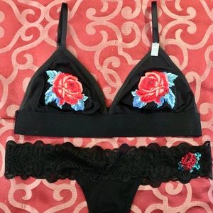 PINK Embroidered Triangle Bralette & Panty